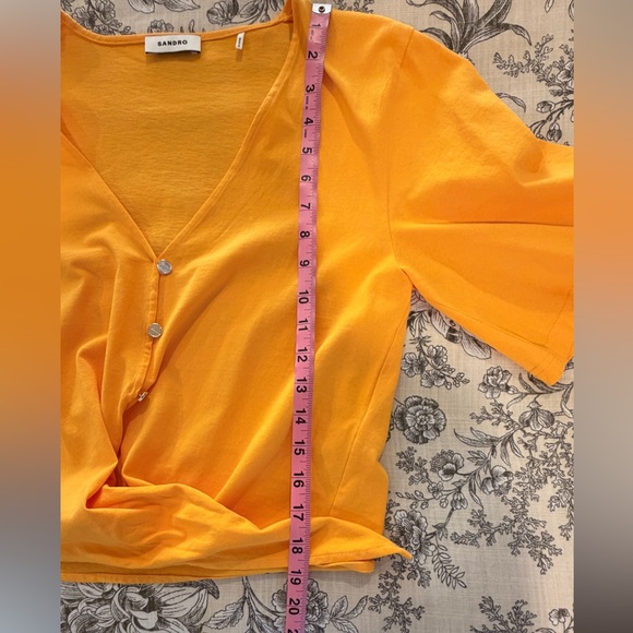 Sandro Yellow Tie-Front Short Sleeve Top V-Neck - Picture 5 of 7